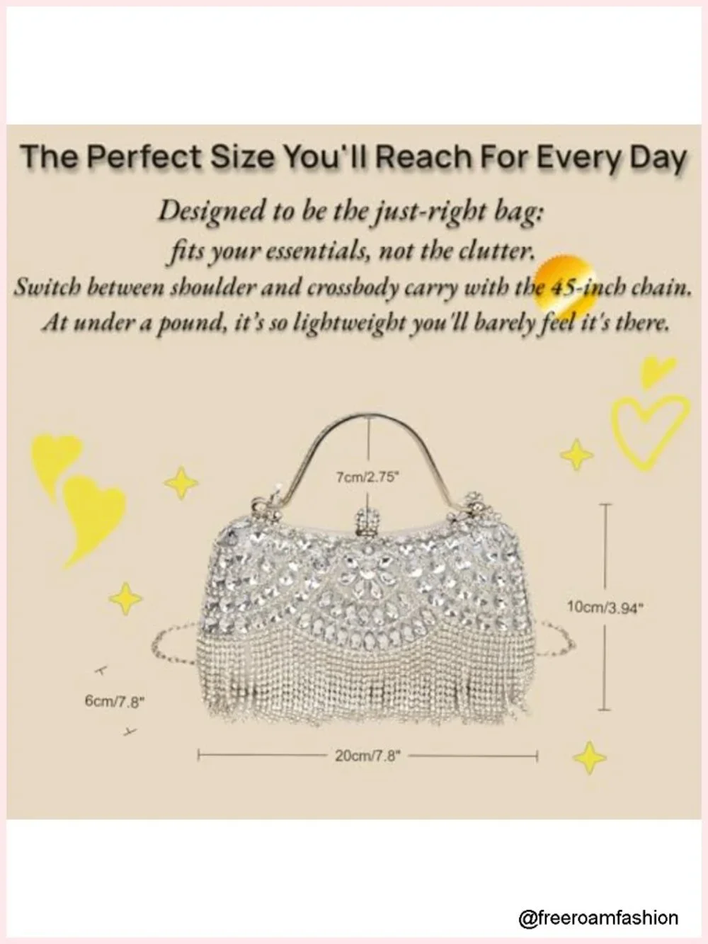 Fringe Rhinestones Clutch Purse with Detachable Chain Strap